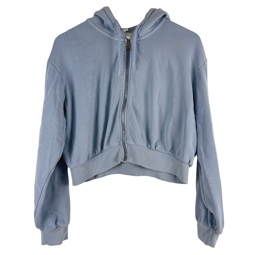 Divided H M Womens‎ Cropped Hoodie Blue Long Sleeve Zip Up Basic Size L